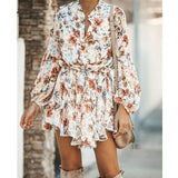 Frill Ruffle Boho Dress Floral Print Mini Dresses V-Neck Long Sleeve Beach dress 2019 Women's Clothing Female Vestidos