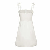 Front-breasted White Elastic Waist Sling Strap Dress