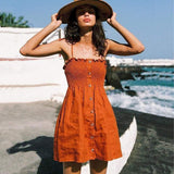 Front-breasted White Elastic Waist Sling Strap Dress