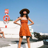 Front-breasted White Elastic Waist Sling Strap Dress