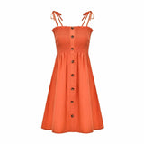 Front-breasted White Elastic Waist Sling Strap Dress
