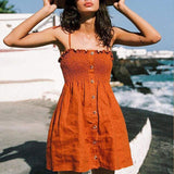 Front-breasted White Elastic Waist Sling Strap Dress