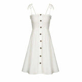 Front-breasted White Elastic Waist Sling Strap Dress
