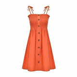 Front-breasted White Elastic Waist Sling Strap Dress