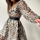 Gail Printed V-neck Belted Chiffon Mini Dress