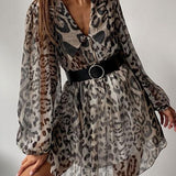 Gail Printed V-neck Belted Chiffon Mini Dress