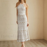 Glamorous Lace Graceful Halter Long Dress