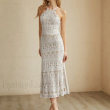 Glamorous Lace Graceful Halter Long Dress