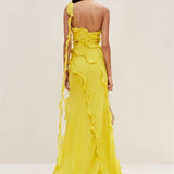 Gloria One Shoulder Ruffle Maxi Chiffon Dress