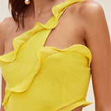 Gloria One Shoulder Ruffle Maxi Chiffon Dress