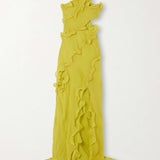 Gloria One Shoulder Ruffle Maxi Chiffon Dress