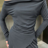 Gray Knit Off-the-Shoulder High Waist Wide Leg Two Piece Set