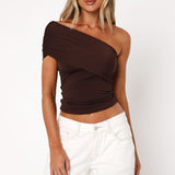 Don't Worry About It One Shoulder Top Chocolate