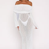 Made It Out Long Sleeve Boucle Maxi Dress White