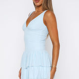 Guessing Games Mesh Mini Dress Baby Blue