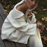 Half-Zip Knit Collared Long Sleeve Wide Leg Two Piece Set
