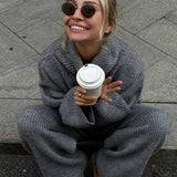 Half-Zip Knit Collared Long Sleeve Wide Leg Two Piece Set