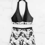 Halter Print Shorts Bikini Two Piece Set