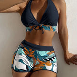 Halter Print Shorts Bikini Two Piece Set