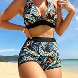 Halter Print Shorts Bikini Two Piece Set