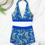 Halter Print Shorts Bikini Two Piece Set