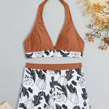 Halter Print Shorts Bikini Two Piece Set