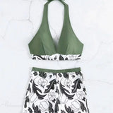 Halter Print Shorts Bikini Two Piece Set