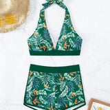 Halter Print Shorts Bikini Two Piece Set