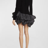 Hermosa Ruffle Asymmetric Hem Mini Velvet Dress