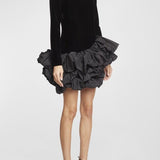 Hermosa Ruffle Asymmetric Hem Mini Velvet Dress