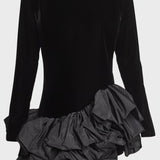 Hermosa Ruffle Asymmetric Hem Mini Velvet Dress