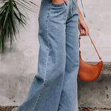High Waist Solid Pocketed Flared Jeans