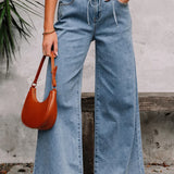 High Waist Solid Pocketed Flared Jeans