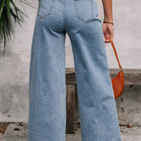 High Waist Solid Pocketed Flared Jeans