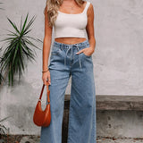 High Waist Solid Pocketed Flared Jeans