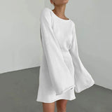 Women Knitted Casual Solid Color Backless Long Sleeve Party Streetwear Mini Dress
