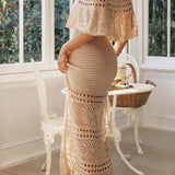 Women's Tube Top Off Shoulder Knit Pattern Hollow Tie Up Summer Boho Dress