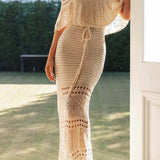 Off Shoulder Short Sleeve Hollow Tie-Up Boho Dress