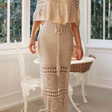 Off Shoulder Short Sleeve Hollow Tie-Up Boho Dress