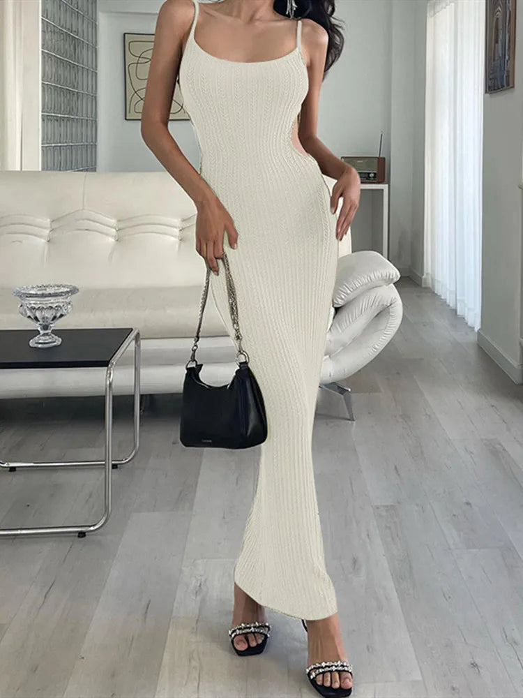 Skinny Bodycon Side Cut Out Spaghetti Strap Party Summer Maxi Dress