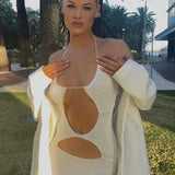 Knitted Halter Backless Cut Out Women Club Party Sleeveless Summer Bodycon Maxi Dress