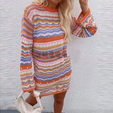 Knitted Sleeve Midi Pullover Autumn Winter Print Panelled Hollow Out Streetwear Top