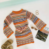 Knitted Sleeve Midi Pullover Autumn Winter Print Panelled Hollow Out Streetwear Top