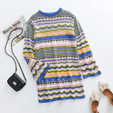 Knitted Sleeve Midi Pullover Autumn Winter Print Panelled Hollow Out Streetwear Top