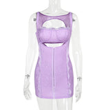 Lace Hollow Out Backless For Women Fashion Strapless Sleeveless Bodycon Mini Dress