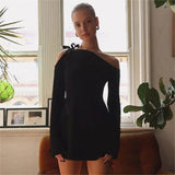 Lace Up For Women Off Shoulder Slim Long Sleeve Mini Dress