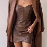 PU Leather Strapless Bodycon Off Shoulder Tube Top Party Club Streetwear Backless Mini Dress