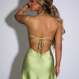 Satin Summer Fashion Solid Color Sleeveless Women Bodycon Y2K Club Party for Weddings Mini Dress