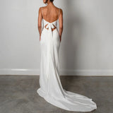 Mermaid Wedding Dress Spaghetti Straps High Slit Satin Backless Plain Bridal Gown Maxi Dress
