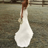 Mermaid Wedding Dress Spaghetti Straps High Slit Satin Backless Plain Bridal Gown Maxi Dress